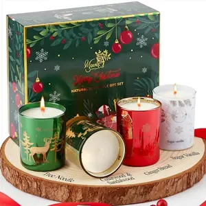 Christmas Candles  Set for  Decor - Scented Candles with Cedarwood, Sugar Vanilla & Tree  - Christmas Candle  Set for Women & Men - Festive   - 4 Pack