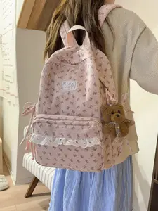 1pc  Women's backpack with large capacity, zipper closure, bow print, fashionable and versatile, casual and simple, suitable for students to go to school, campus, commuting, women's backpack