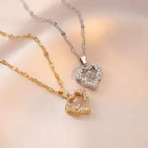 Ocean Heart Cubic Zirconia Necklace - Dainty Blue Pendant Clavicle Chain
