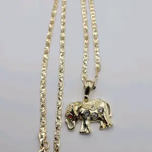 Elegant Elephant Pendant Necklace with Red Eyes Clear Stones Laminated Gold Chain 24 Inches 4mm wide Jewelry for Everyday Wear or Special Occasions