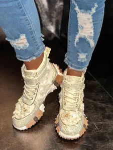 Women's New Full Diamond Thick-Soled Dad Shoes, Casual Rhinestone Decorated Street Style Sneakers for All Seasons, Stylish PU Upper with Rubber Sole Walking Shoes Footwear