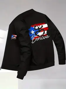 Men's Puerto Rico Flag Print Pilot Jacket, Fitted Zipper Coat, Winter Jacket, Casual Cultural Activities, Street Fashion Outerwear