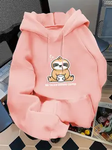 Women's Casual Loose Hoodie with Sloth Print, Trendy Fashion for Fall & Winter, Comfortable and Versatile Sweatshirt