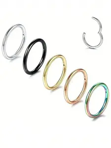 Stainless Steel Hinged Segment Ring Set, 5PCS Multi-Color Clicker Hoops for Nose, Septum & Cartilage Piercings