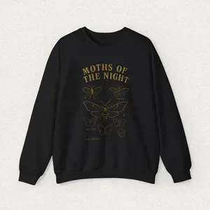 Moths Diagrams Sweatshirt, Night Moth Sweater, Nature Lovers Jumper, Black Moth Crewneck, Entomology Pullover, Whimsical Goth