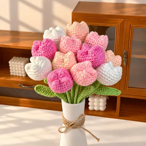 Handmade Crochet Tulip Bouquet Gift Set, No Vase, Fall Room Decor, Perfect for Birthday, Mother’s Day, Graduation & Room Decor, Gifts for Girlfriend