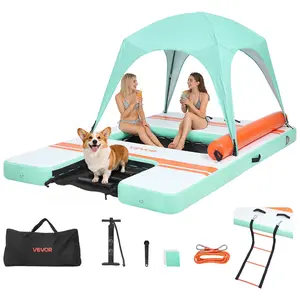 【FathersDayGift】VEVOR Inflatable Floating Dock, 10 x 6 FT Inflatable Dock Platform, Non-Slip Water Air Mat with Portable Carrying Bag and Detachable Ladder, Floating Water Platform Island Raft for Pool Beach Ocean