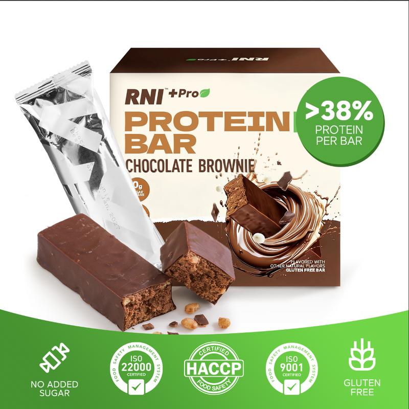 RNI Chocolate Brownie Protein Bar with 22g Protein (38% High Protein) — Zero Sugar, Gluten Free, Low Calorie with Protein Crisps, Keto-Friendly, Nutritious Snacks to Support Energy, Perfect for Post-Workout & Healthy Snacking, 12 Bars