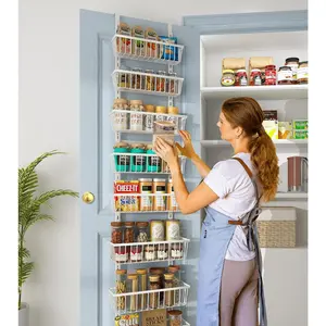 White Wide-Narrow Door Pantry Storage Rack Pantry Organization & Storage Solution 9-Tier Metal Hanging Deep Basket Wall-Mounted Spice Rack Essential Kitchen Accessory for Home