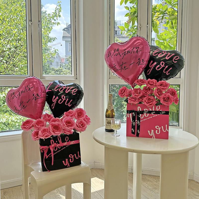 Heart Balloons & Artificial Flower Bouquet Set | Wedding & Birthday Party Decor | Table & Floor Floral Arrangements for Home dimmable wall diy spring faux silk luxury