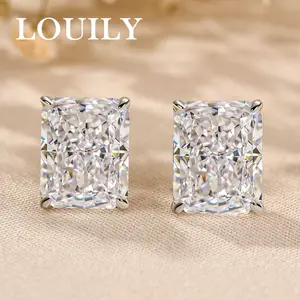 Louily Jewelry Classic 5A Cubic Zirconia Radiant Cut 4.0ct Women's Stud Earrings for Daily,Travel,Wedding,Birthday,Party