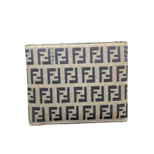 Pre-owned FENDI Canvas Small Leather Goods Zucchino Mens Bi Fold Wallet Navy Blue Monogram Leather Canvas