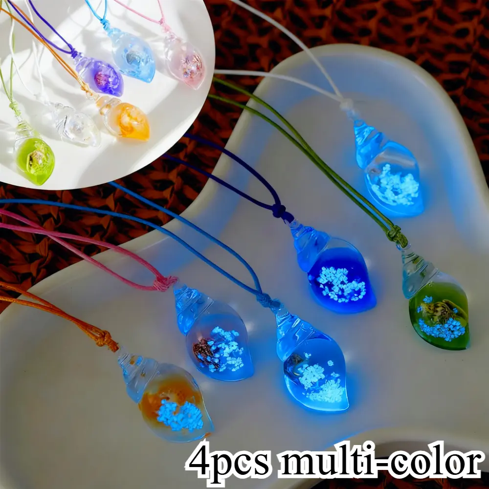 4-piece ocean-themed dreamy luminous necklace set, women's necklace, adjustable shell pendant necklace, suitable for daily casual wear, beach vacations, and other occasions, a great gift for friends and family