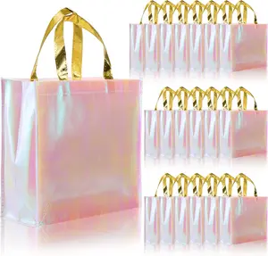 20 Pieces Pink Reusable Gift Bags, Bridesmaid Tote Bags Bulk with Gold Handle, Grocery Shopping Bachelorette Bag for Wedding, Birthday Party, Return Gifts