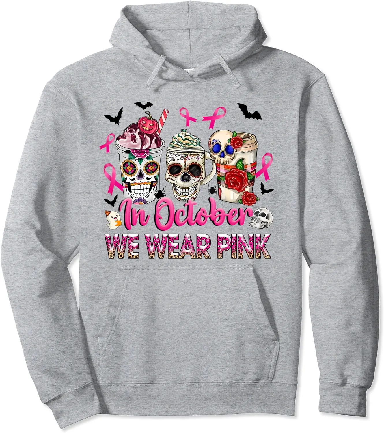 In October We Wear Pink Breast Cancer Sugar Skull Coffee Cup Pullover Hoodie - Emilyschwe Shop 90B0CH3NPM2G