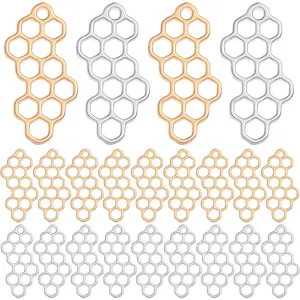 50pcs Hollowed Honeycomb Shape Pendant Charms Alloy Bee Honeycomb Open Back Bezel Pendants for DIY Necklace Bracelet Resin Crafts Jewelry Making, 2 Colors