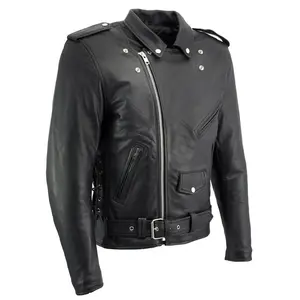 Milwaukee Leather Men's Racer Style Collarless Premium Leather Motorcycle Biker Riders Jackets