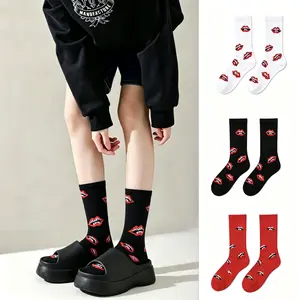 happy to socks Unisex Mid-Calf Thick-Soled Cotton Socks, European-American Fashion Trendy Lip-Shaped Design, Couple Gift Socks