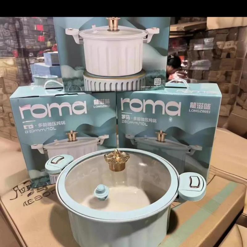 Roma 8L Large Capacity Soup Pot Non-Stick Double Ear Design with Glass Lid Micro Pressure Cookware for Home Use