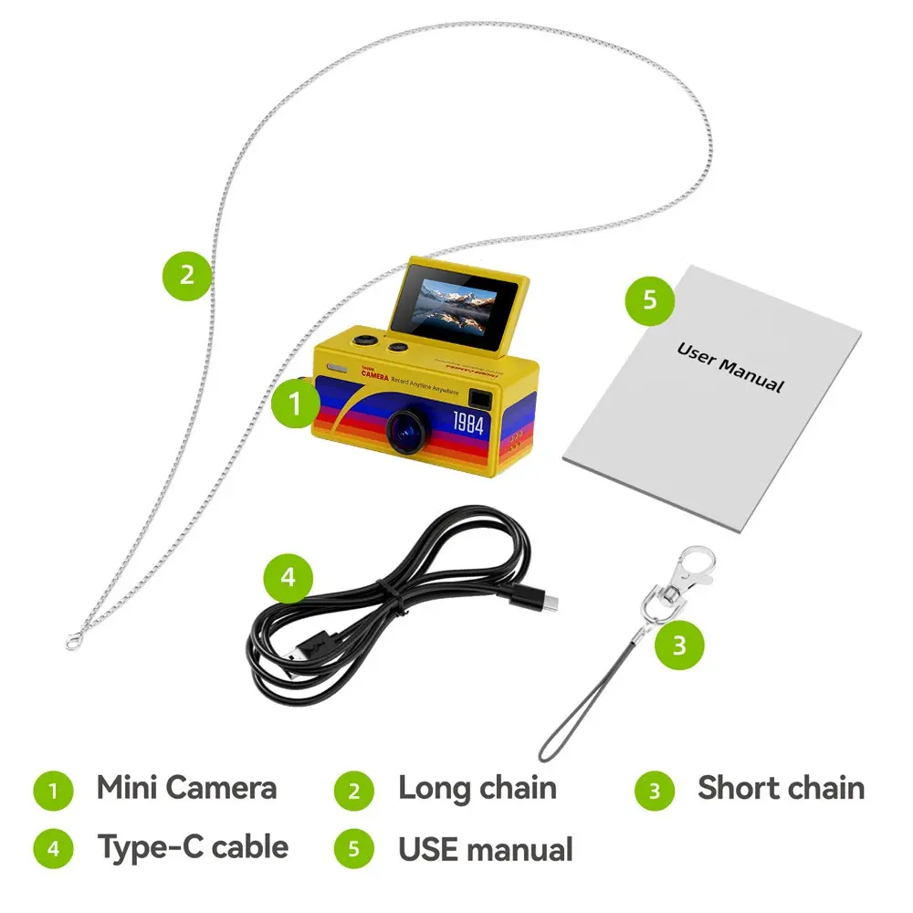1984 Retro G62 Mini Thumb Camera, 1080P HD Portable Compact Design Keychain Camera, Rotating Display, Auxiliary Lighting, Travel Video Blogging Vlogging, Ideal Gift, HD Resolution, Amateur Photographers, Travelers, Video Recording Camera