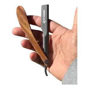 MIRACLE Professional Wooden Handle Straight Razors with Sliding Bar Grip & Blades - Stainless Steel Barber Razor for Men and Women. Comfort Smooth