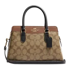 COACH Darcie 26 Classic Monogram Zip Top Handle Crossbody Bag for Women, Medium Size, Khaki Leather