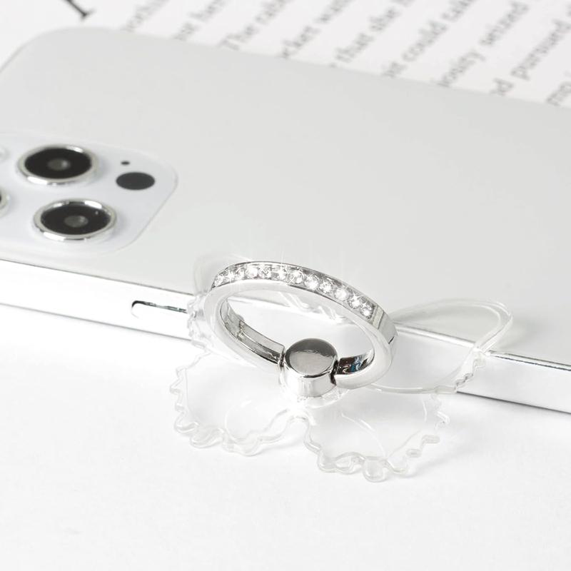 [2 Pack] Transparent Diamond Phone Ring Holder – 360° Rotating & 180° Adjustable Finger Kickstand, Electroplated Grip Stand for iPhone, Samsung & All Smartphones