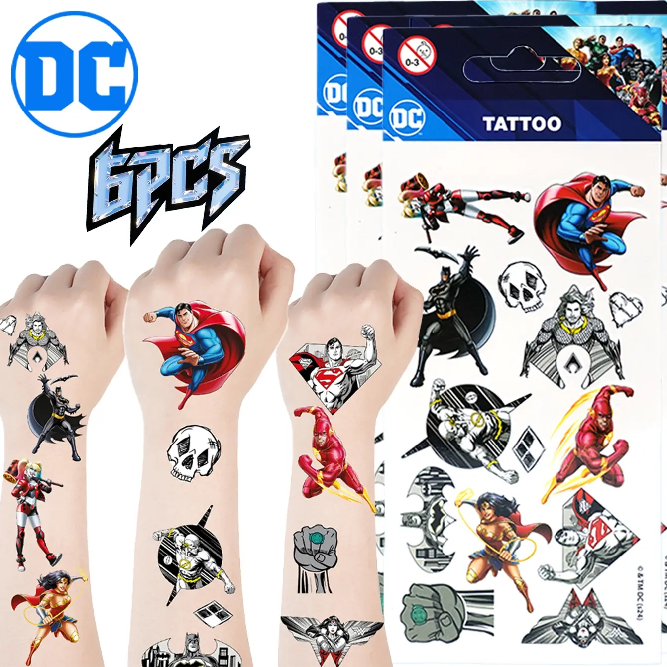 6PCS DC Temporary Tattoos Official Featuring Flash Batman and Superman Designs Waterproof and Long Lasting Trendy and Unique for Daily Wear Parties and Events Show Off Your Heroic Spirit Temporary Tattoo Stickers