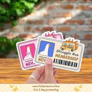Goose Struggle Bus Card Sticker | Vinyl Stickers Permanent Cute Funny | Pink Yellow