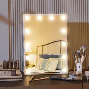 10 "X 12" with lighting mirror, Hollywood Vanity Mirror with Lights,  with 3 color patterns and 12 brighter diamond LED bulbs, touch control in the bedroom,White