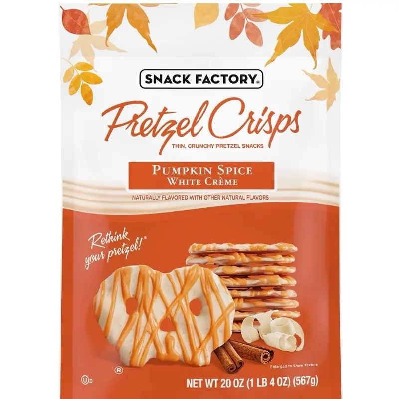 Snack Factory Pumpkin Spice White Creme Pretzel Crisps, 20 oz.