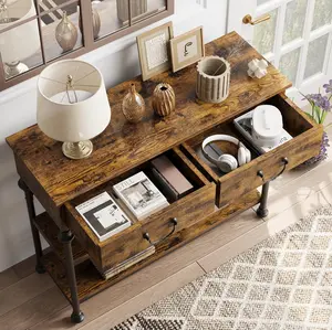 Console Tables for Entryway Small Entryway Table with Two Drawers Narrow Console Table with Storage Shelves Brown