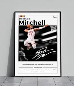 Donovan Mitchell Metal Frame NFL Poster | Framed Metal Print | Sports Wall Art | Cavs Art | Man Cave Decor Donovan Mitchel Art | NBA Gift
