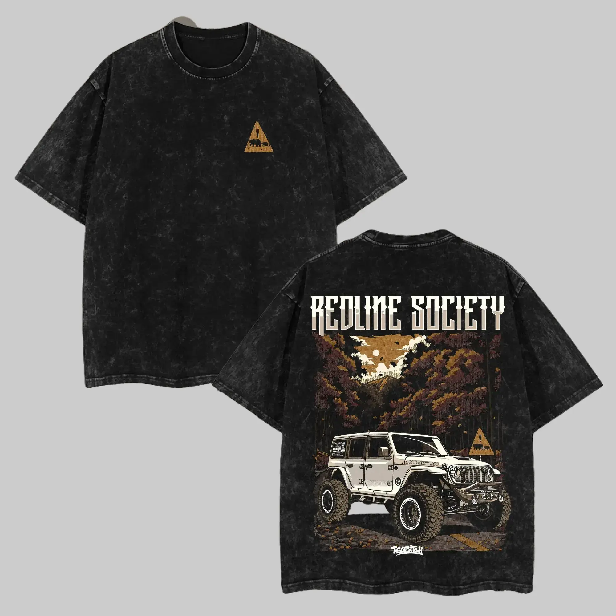 Vintage Washed RS40 Jeep RedLine Society Graphic Tee Unisex Cotton Anime Style Racing Shirt Retro Streetwear Car Fan Menswear Gift