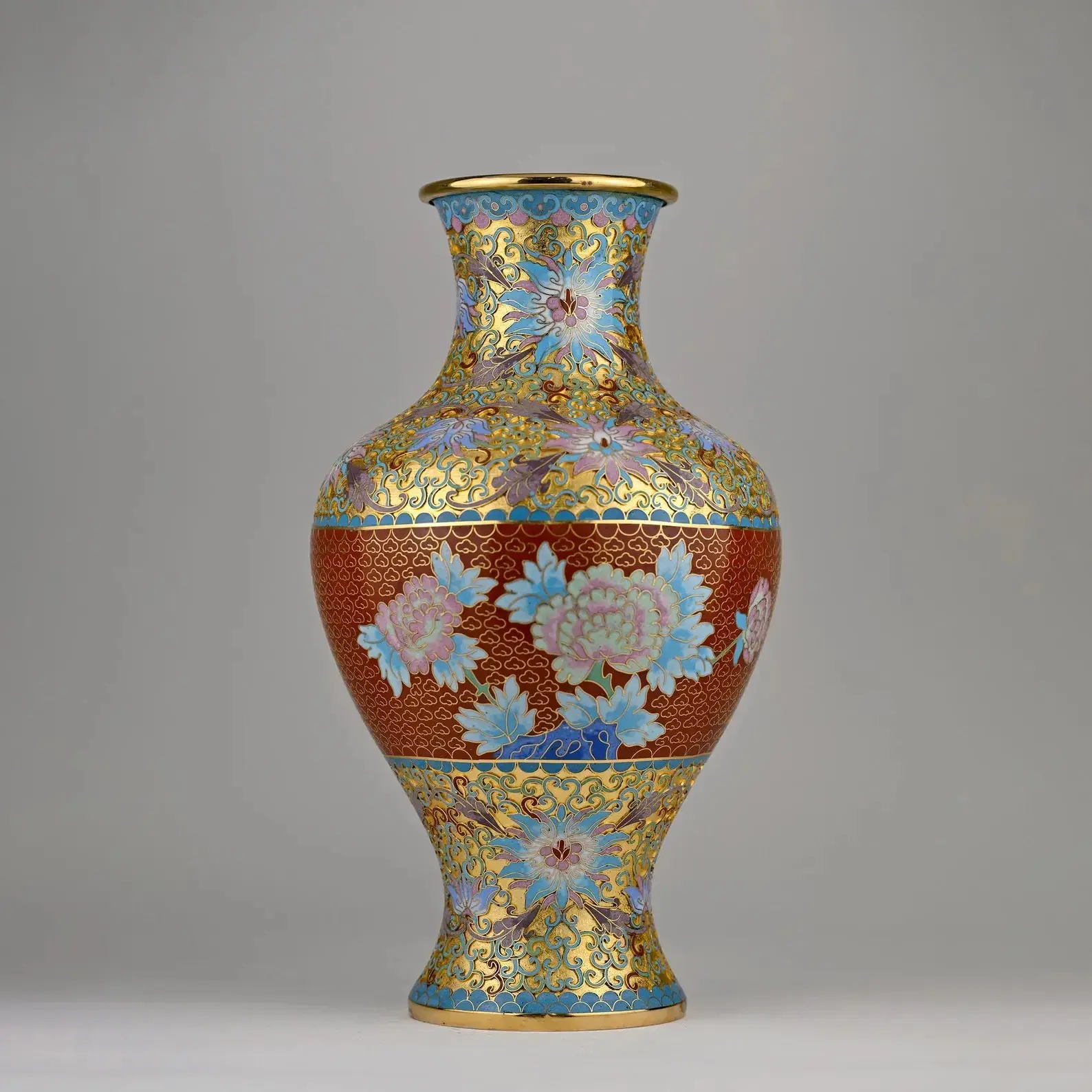 Stunning Cloisonné Vase | Rust & Gold | Floral | Chrysanthemum Flower | Enamel | Vintage | Chinese