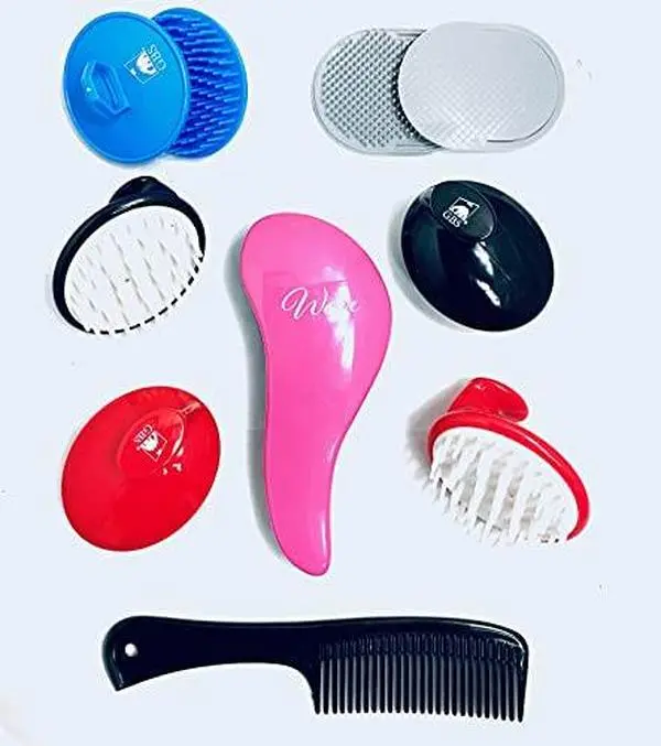 G.B.S Detangling, Shower, Scalp, Pocket Hair Brush and Comb Set, Portable Hair Shampoo Massager, 10 Pieces Haircare Heatless