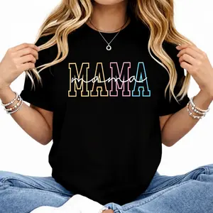 Women's Cotton Short-Sleeve Crew Neck Fitted T-Shirt - Mama Letter Digital Print Funny Graphic Casual Top, Mothers' Gift, Shortsleeve, Tshirt summerwins,summerwins
