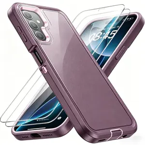3PCS (1 Phone Case + 2 Tempered Glass Screen Protectors) - [Flat Series] Heavy-Duty Anti-Drop Protective Phone Case Cover Suitable for Galaxy S26 S25 S24 S23FE S22 Ultra Plus Series Heavy-Duty Shockproof Three-In-One Protection Phone Case
