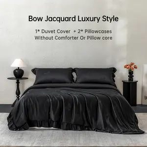 Bow Embroidered Luxury Duvet Set, 1 Duvet Cover + 2 Pillowcases, 100% Microfiber, Soft Skin-Friendly, All-Season Use