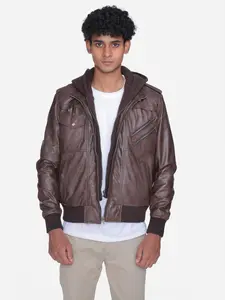 Zoghby Brown Leather Bomber Jacket