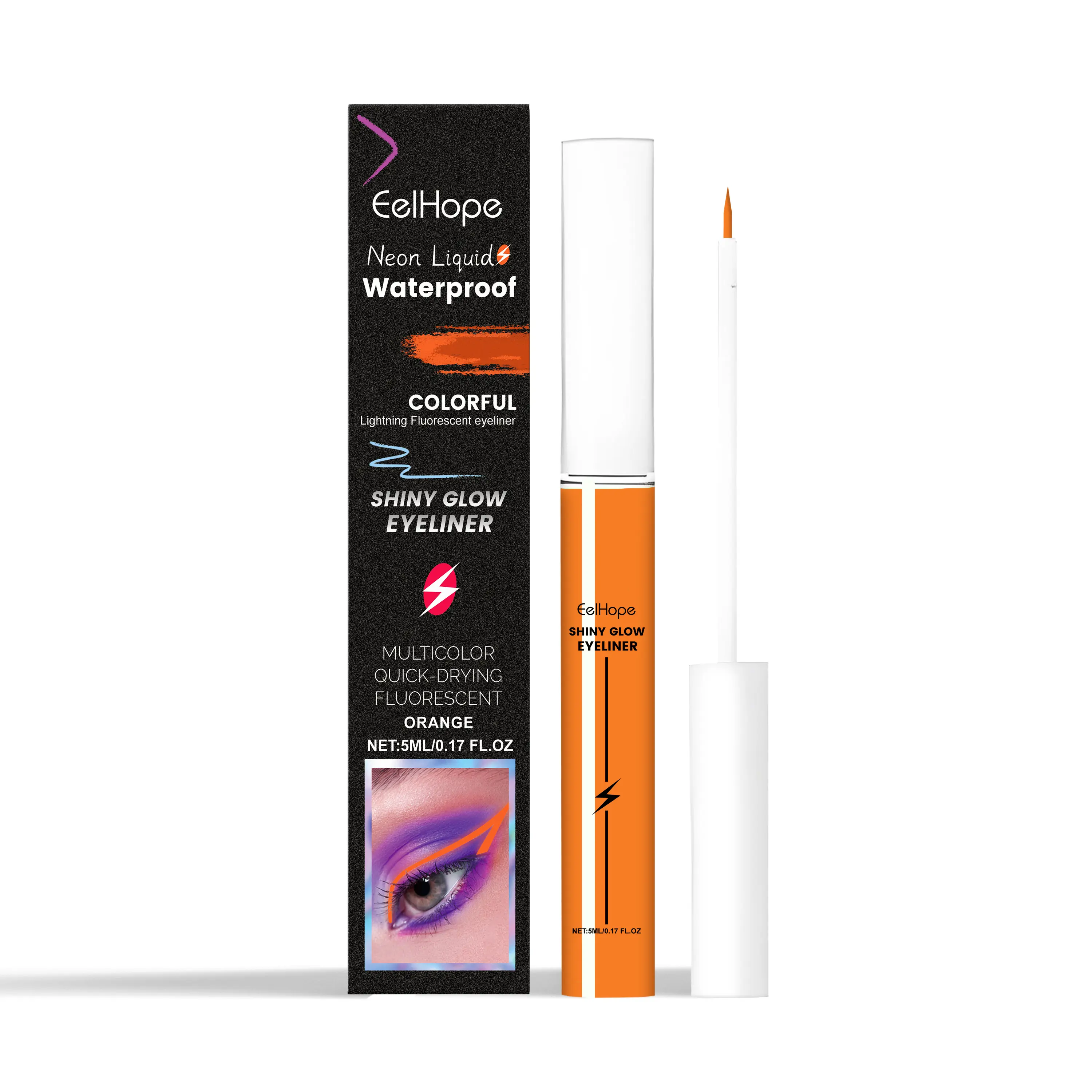 Eelhope Fluorescent Eyeliner Liquid (Orange) Colorful Charming Eyeliner For Long-Lasting Smooth And Moisturizing Eyes Without Fading