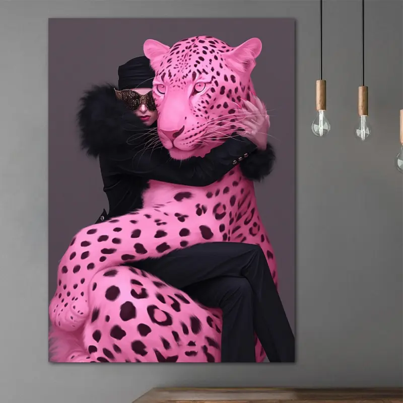 1 Piece Pink Panther Pattern Women Poster Canvas Wall Art, Home Decoration, Animal Lover Poster Wall Decoration High-Quality Canvas Print, Suitable for Living Room Bedroom Kitchen Office Cafe Decoration, Perfect Gift and Decoration, Suitable for Room Deco