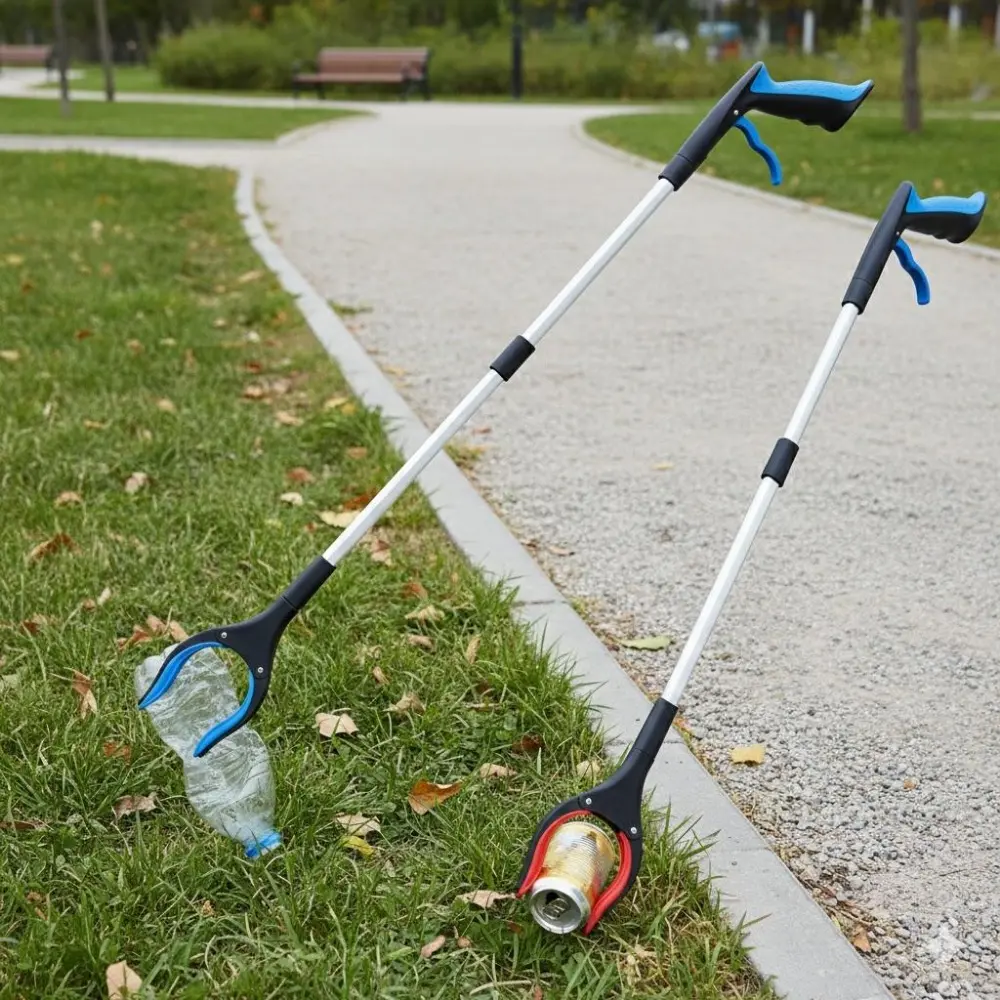 32 Inch Foldable Grabber Reacher Tool with Heavy Duty Non-Slip Grip, Adjustable Claw, Aluminum Alloy Rustproof for Garden Leaf Cleanup, Kitchen Bath High Reach Aid, Pickup Grabber Extendable