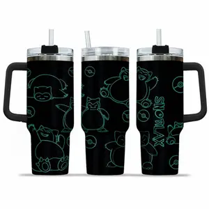 [Sip40 Otaku] Snorlax  PKM 40oz Tumbler With Handle – Anime Gaming Stainless Steel Cup, Snorlax Sleepy Graphic Tumbler, Double Wall Iced Coffee Cup, Cute Style Drinkware, Gift for Anime & Gaming Fans