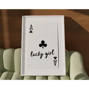 Wall Art Prints Trendy Black And White Prints And Posters Lucky Girl Wall Art Digital Prints Ace Card Retro Poster Bedroom Printables Decor