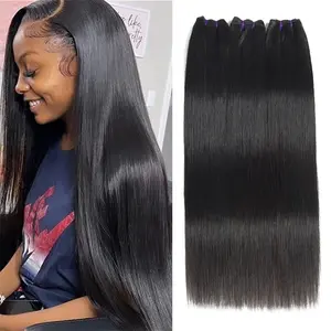 Beafay 12A Straight Human Hair Bundles Brazilian 3/4 Bundles Deals Unprocessed Virgin Hair Body Wave Bundles Human Hair Quick Weave Hair Extensions Black Color