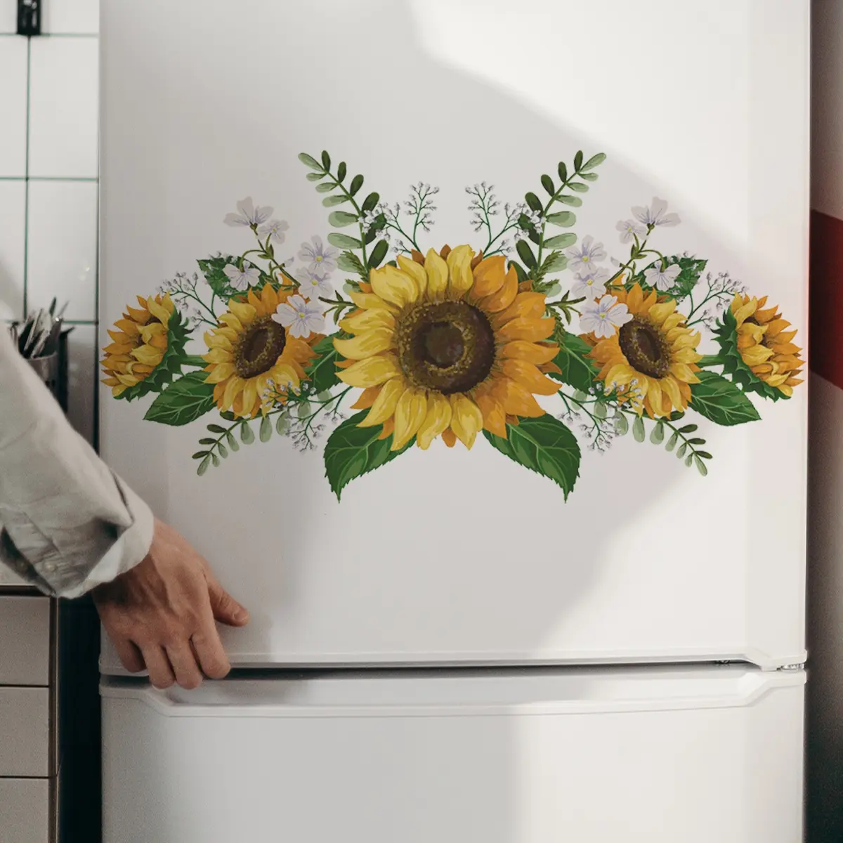 A creative realistic watercolor sunflower Floral Pattern Sticker, fridge sticker, toilet sticker, living room, bedroom, Kitchen Bathroom Decoration background wall sticker (20*40cm) (MS7329-YC)