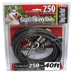212 MAIN Q6840-000-99 PDQ 40 ft. Super Beast Dog Tie Out Cable - 2XL Size, 250lb Capacity, Super Heavy-Duty, Secure Tie-Out with Swivel Clamp