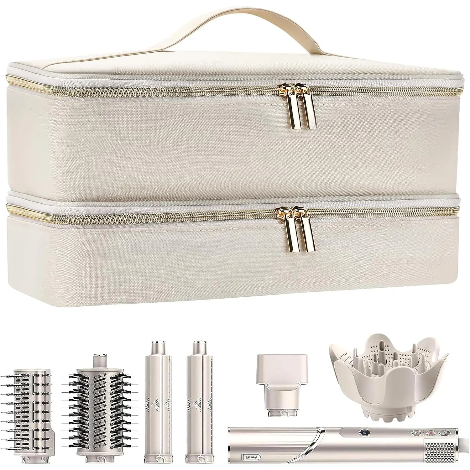 Double-Layer Carrying Case for Shark Flexstyle, Travel Case for Shark SpeedStyle, Portable Storage Organizer bag for Shark Flexstyle FlexFusion/Dyson Airwrap Styler and Attachments (Beige)
