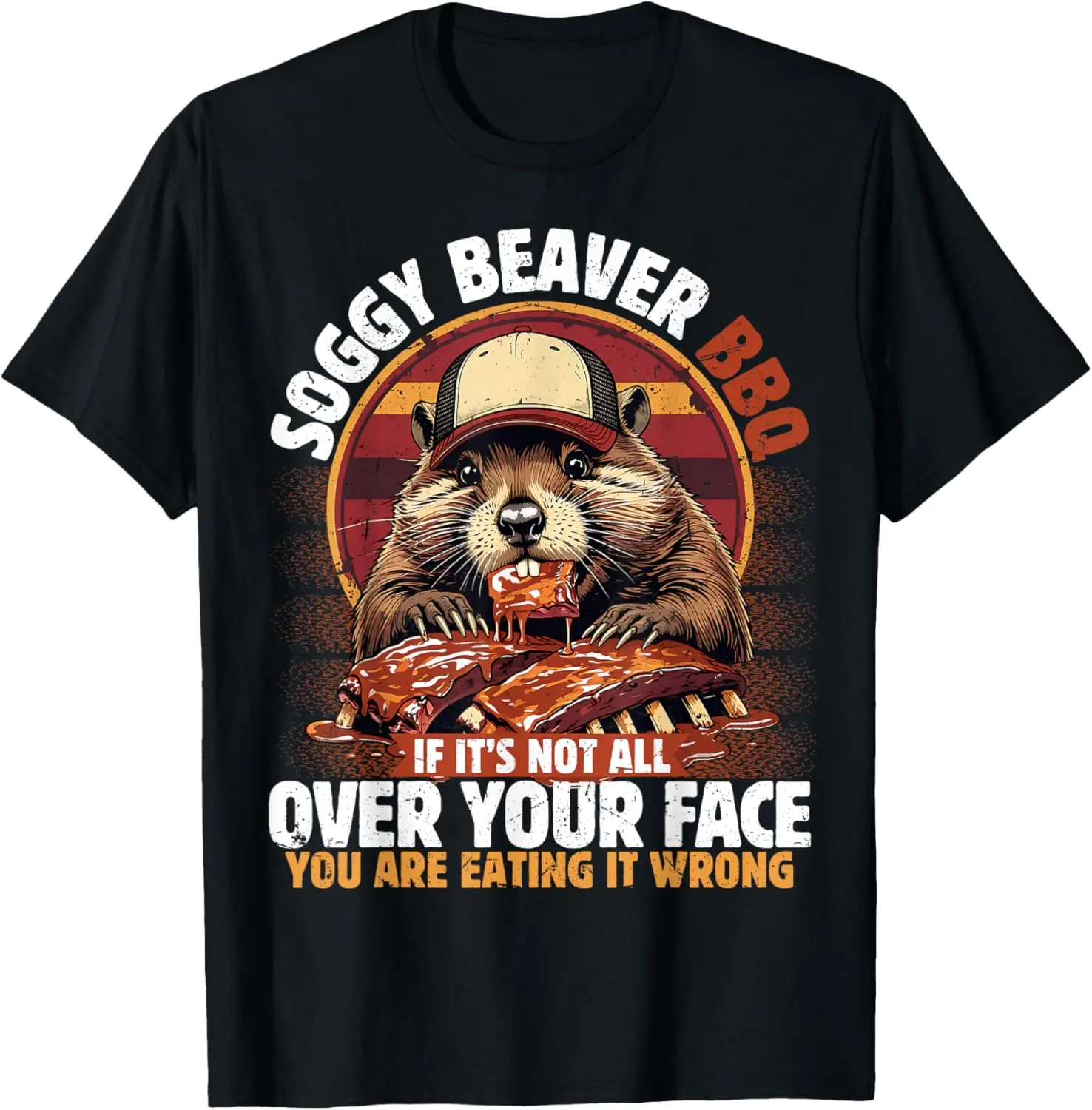 Men's Soggy Beaver BBQ Graphic T-Shirt - Pure Cotton, Natural, Round Neck, Short Sleeves, Fitness Appropriate Top, Gifts for Men